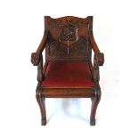 A late 19th century oak metamorphic library chair, converting to four trapezoidal steps, the