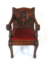 A late 19th century oak metamorphic library chair, converting to four trapezoidal steps, the