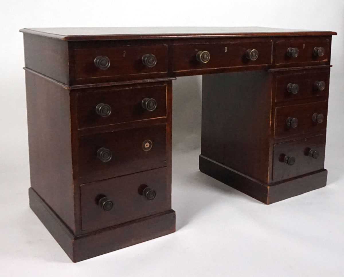 A 19th century mahogany twin pedestal desk, stamped for Heal & Son, London, with three frieze - Image 9 of 9