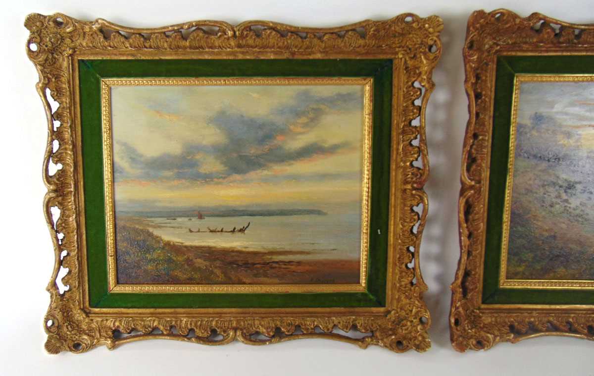 Daniel Sherrin (1868 - 1940), a pair of coastal views with atmospheric skies, signed, oil on - Image 2 of 5