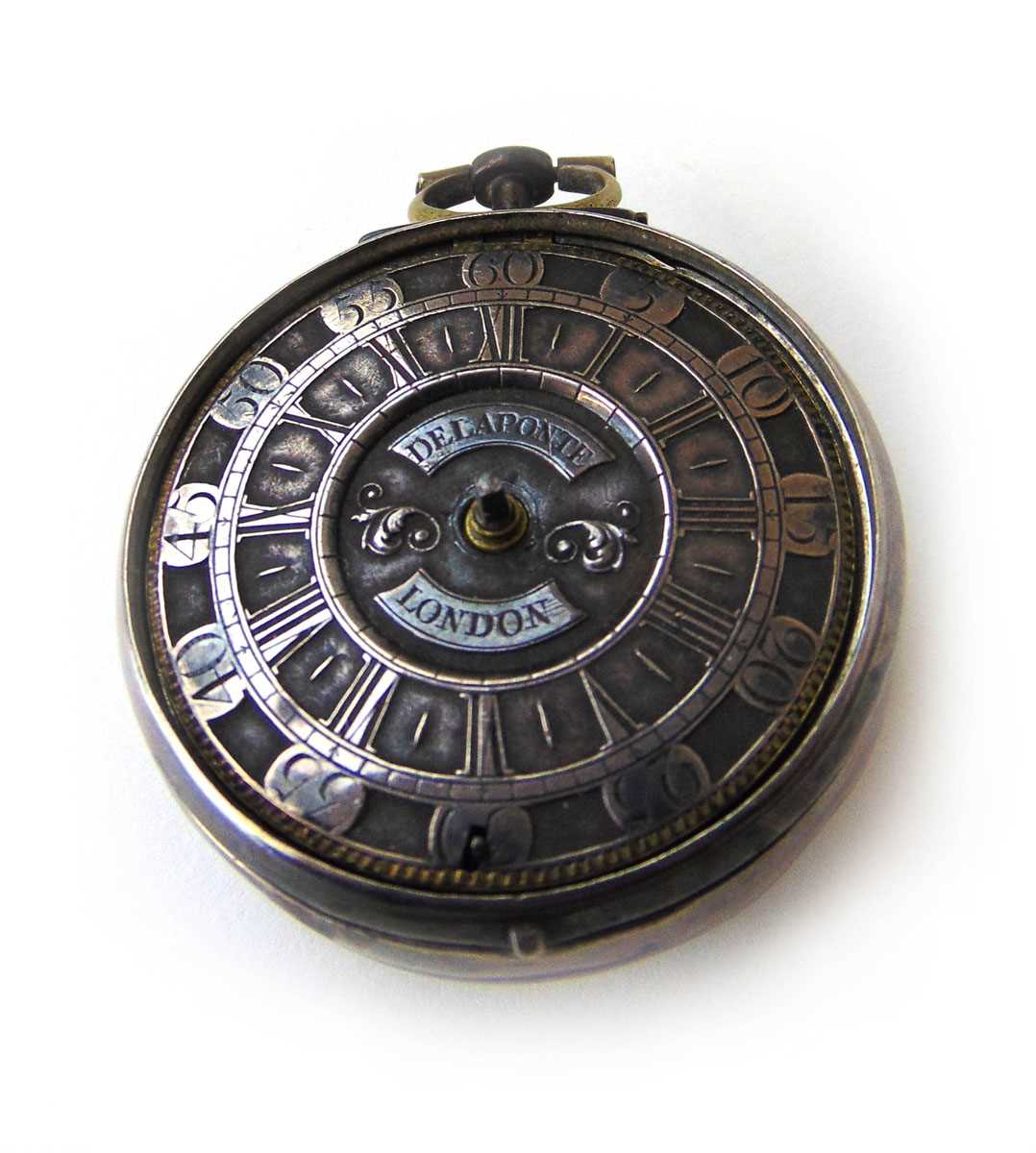 A George III white metal cased verge fusee pocket watch, the dial signed 'Delaponte London'. A/F - Image 2 of 5