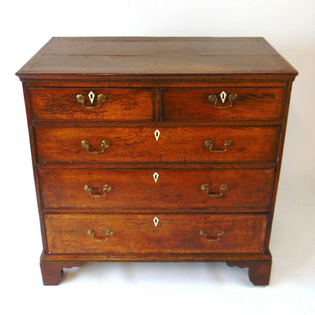 A mid 18th century oak chest of drawers, with crossbanded decoration and later bone escutcheons, - Image 2 of 13