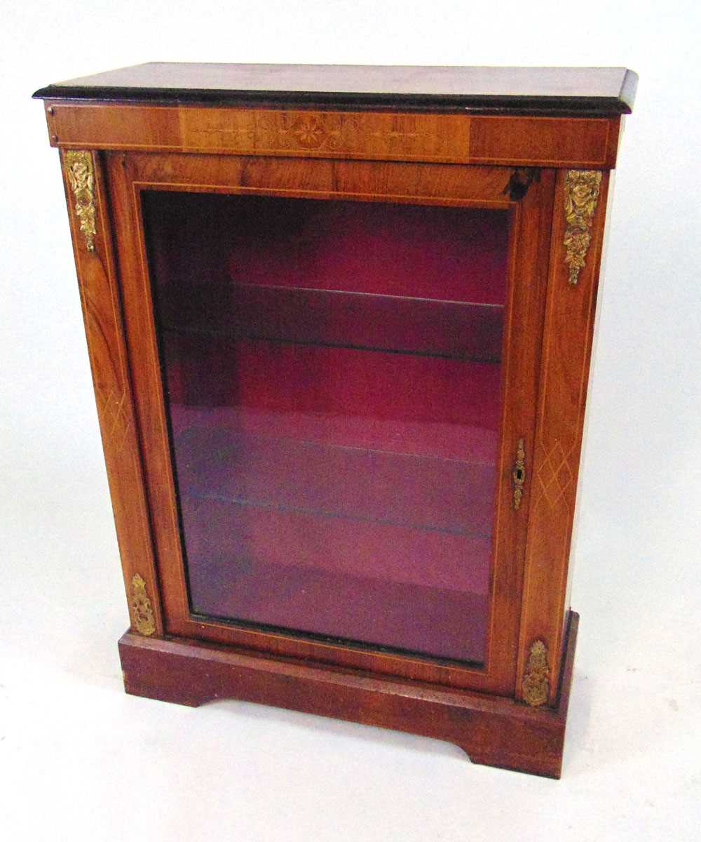A Victorian walnut veneered vitrine, with bellflower and strung decoration, with applied gilt - Image 4 of 4