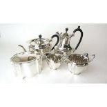 A Georgian style silver plated tea caddy, A & J Zimmerman Ltd, and a silver plated four piece tea