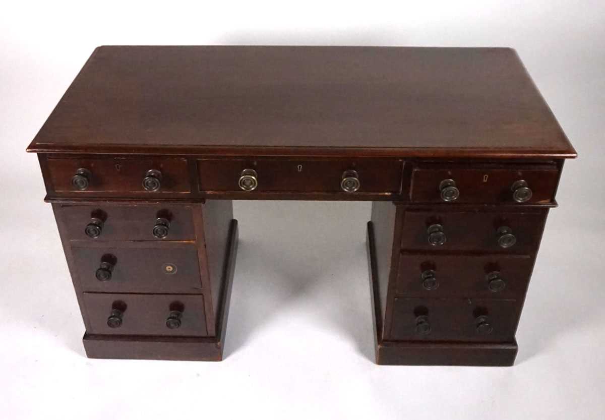 A 19th century mahogany twin pedestal desk, stamped for Heal & Son, London, with three frieze - Image 4 of 9