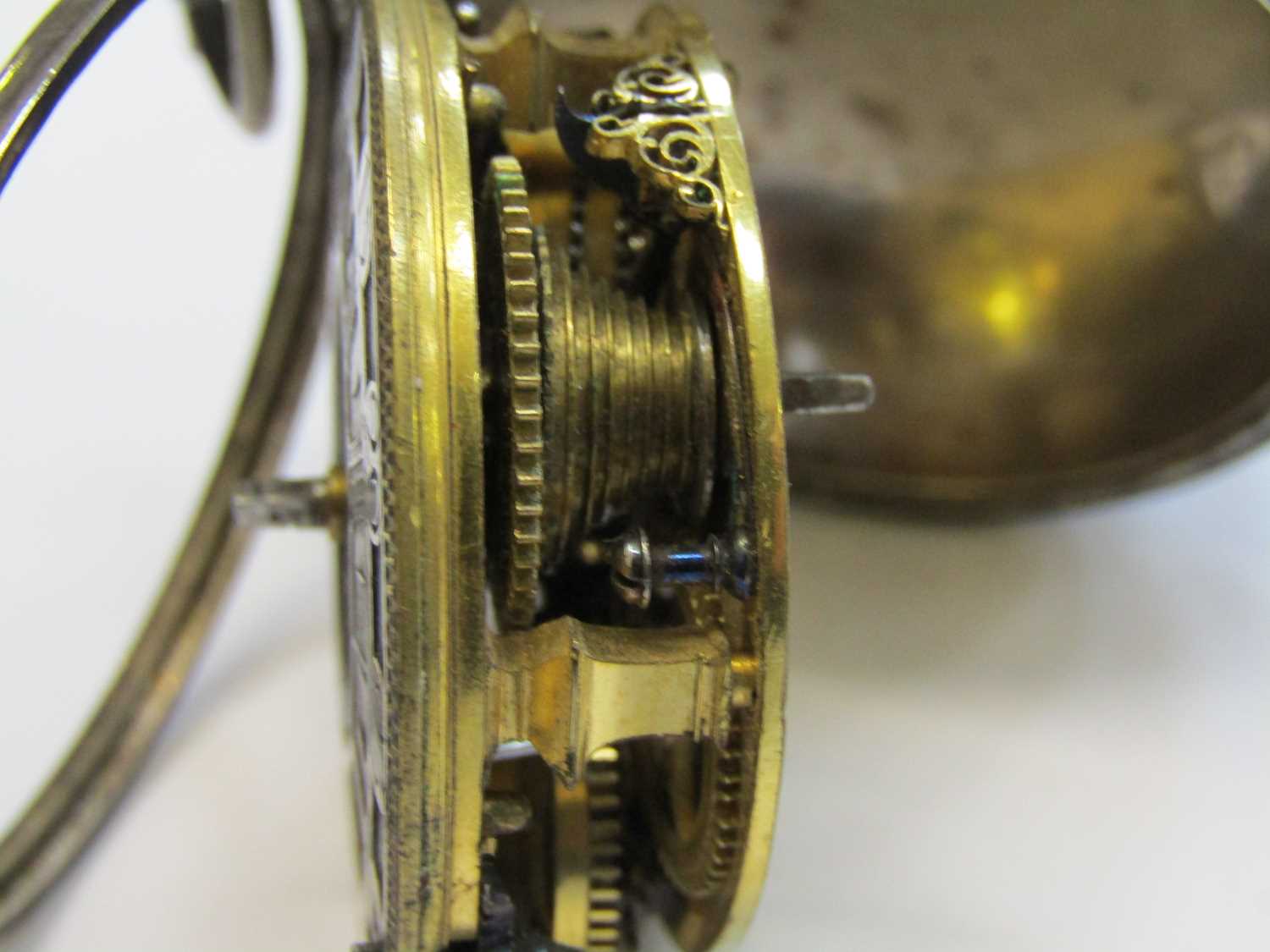 A George III white metal cased verge fusee pocket watch, the dial signed 'Delaponte London'. A/F - Image 3 of 5