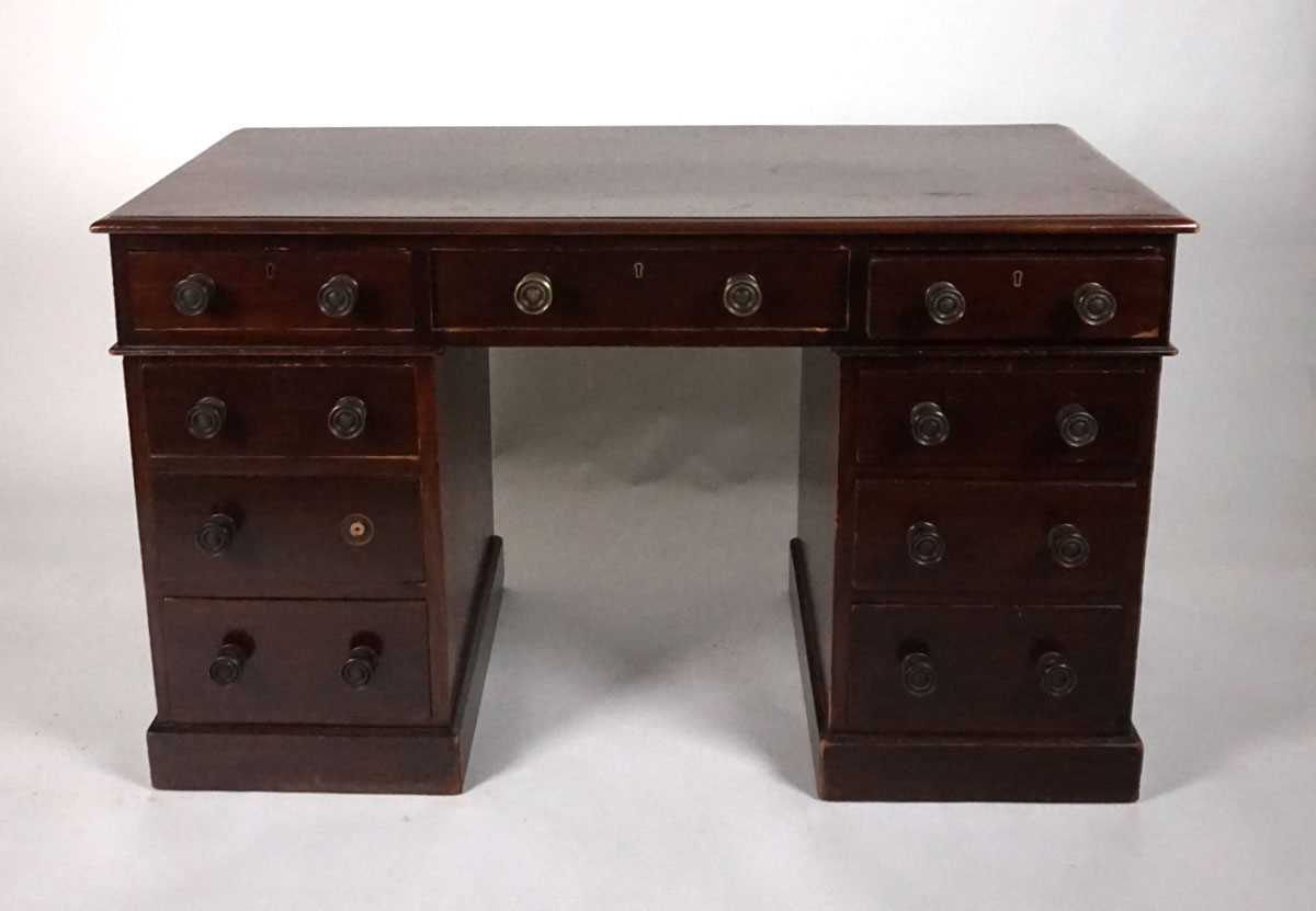 A 19th century mahogany twin pedestal desk, stamped for Heal & Son, London, with three frieze - Image 2 of 9