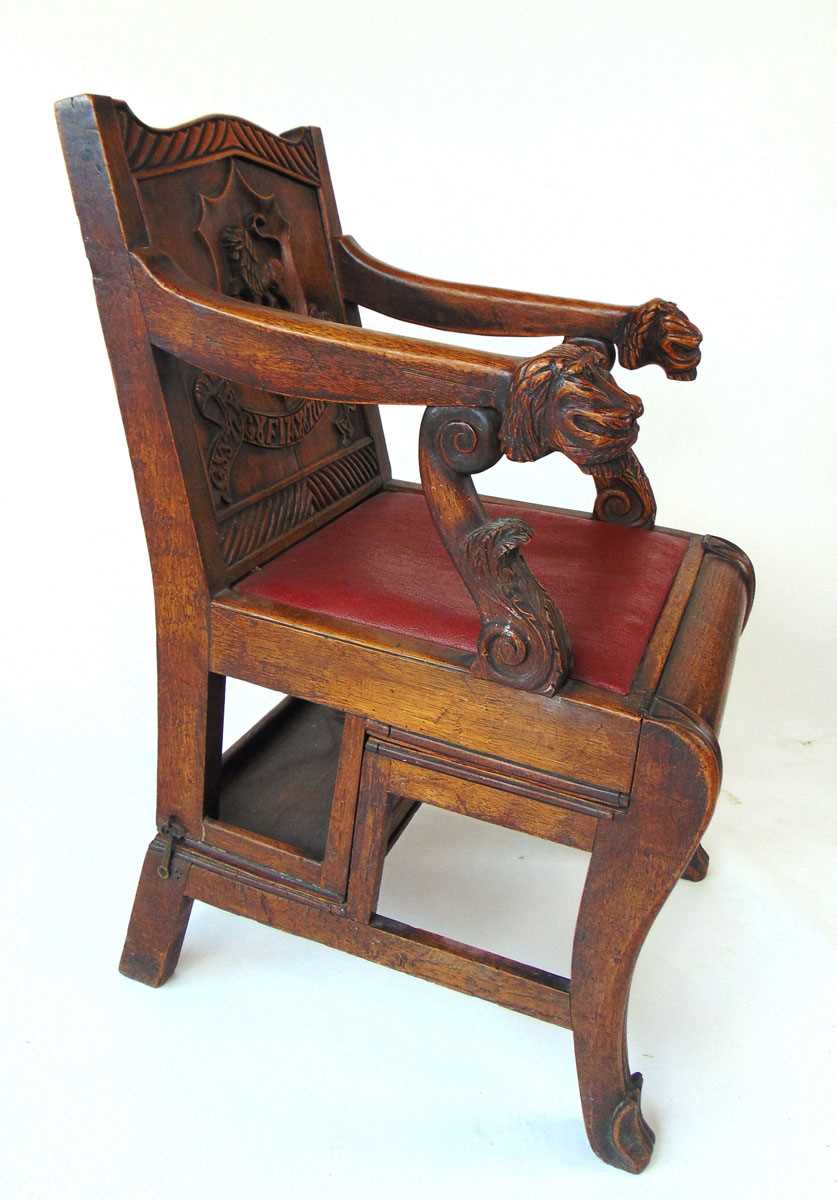 A late 19th century oak metamorphic library chair, converting to four trapezoidal steps, the - Image 5 of 13