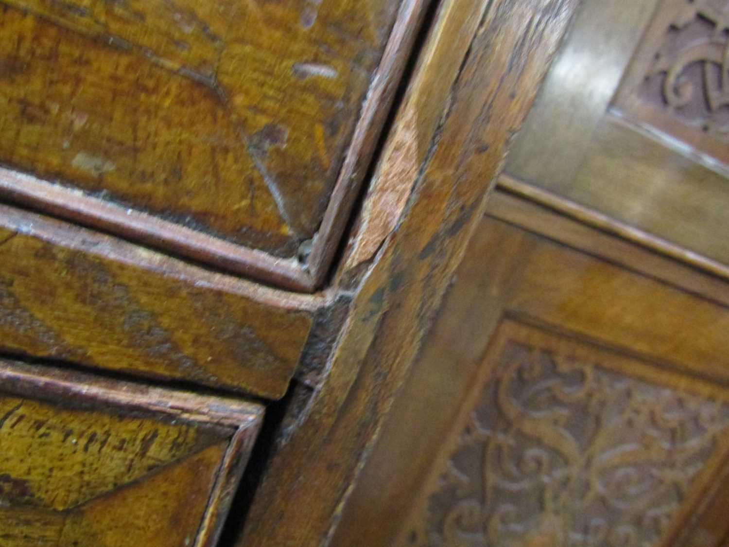 A mid 18th century oak chest of drawers, with crossbanded decoration and later bone escutcheons, - Image 9 of 13