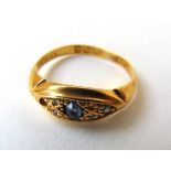 An early 20th century 18ct gold, diamond and sapphire ring. Size L. Approx. weight 3.2g A/F