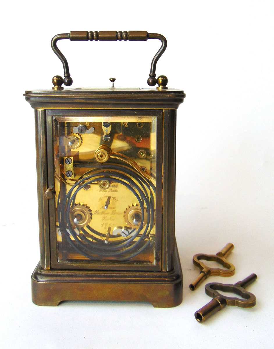 A brass carriage clock, the dial inscribed for Matthew Norman, London, with subsidiary alarm dial, - Image 3 of 3