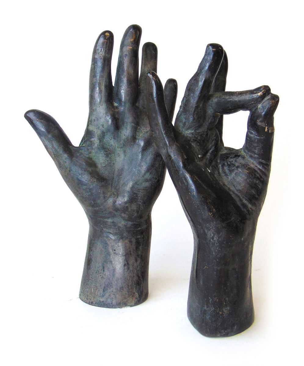 Alexei (Aleksey) Arkhipov (Russian, b.1955), a study of female hands, patinated bronze, struck to - Image 2 of 2