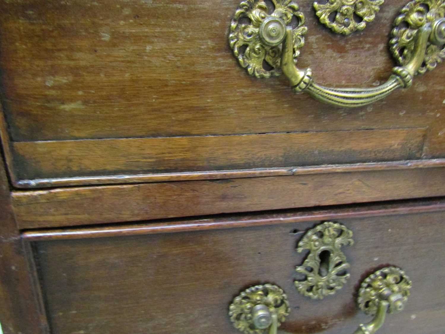 A George III mahogany desk, the top with applied moulded edge, above a long drawer fitted with a - Image 17 of 17