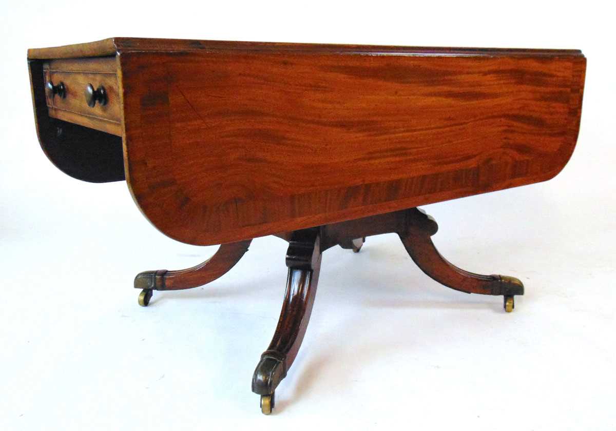 A 19th century mahogany and crossbanded breakfast table, the drop leaves with rounded corners, - Image 2 of 4