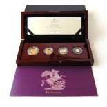 A 2024 Royal Mint The Sovereign Four-Coin Gold Proof Set. The set containing double, full, half