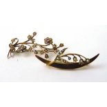 A yellow metal and seed pearl splay brooch marked '9ct' together with one similar 9ct gold