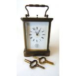 A brass carriage clock, the dial inscribed for Matthew Norman, London, with subsidiary alarm dial,