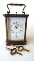 A brass carriage clock, the dial inscribed for Matthew Norman, London, with subsidiary alarm dial,