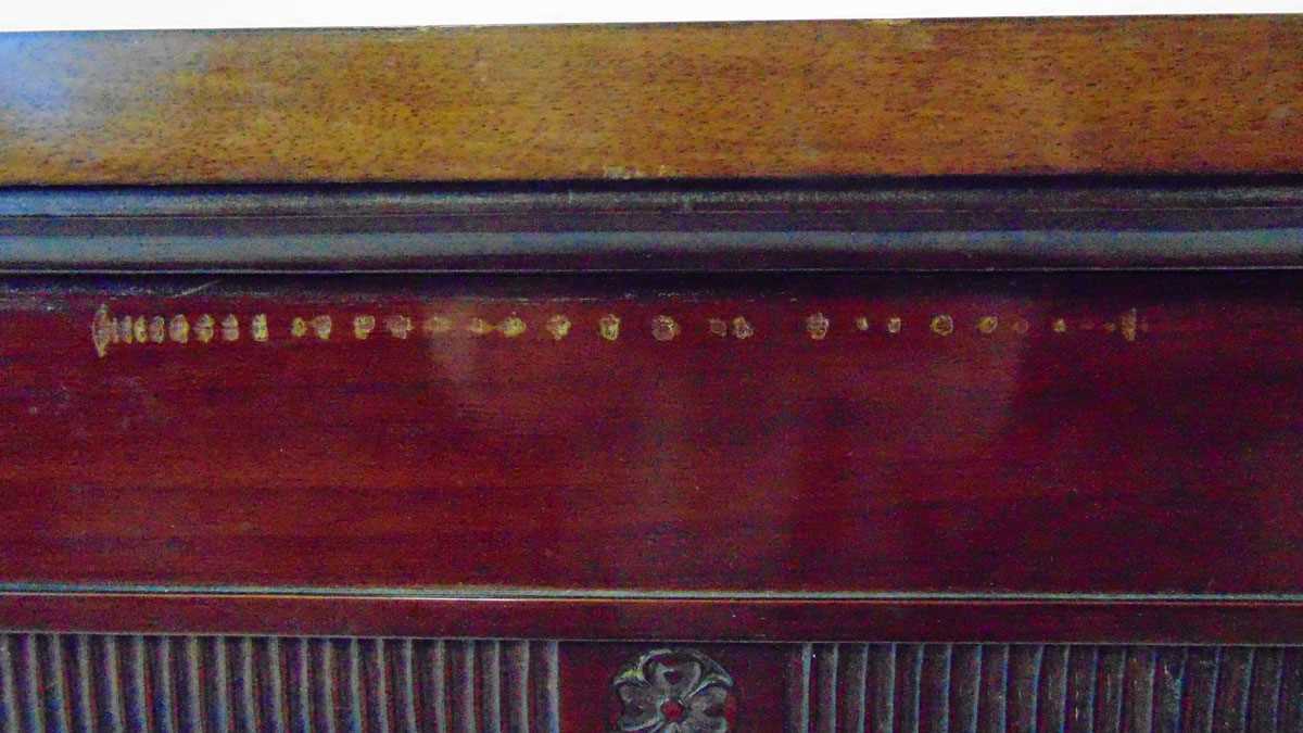 An Edwardian classical revival mahogany side table, of rectangular form, on square fluted legs on - Image 3 of 5