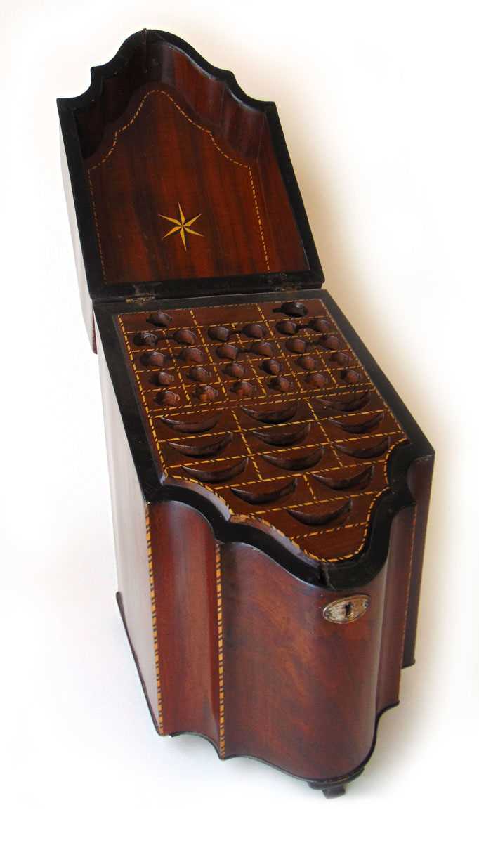 A George III mahogany and inlaid knife box, with serpentine front and fitted interior, with silver - Image 4 of 4