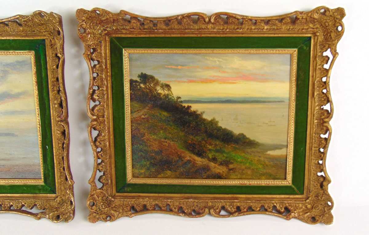 Daniel Sherrin (1868 - 1940), a pair of coastal views with atmospheric skies, signed, oil on - Image 3 of 5