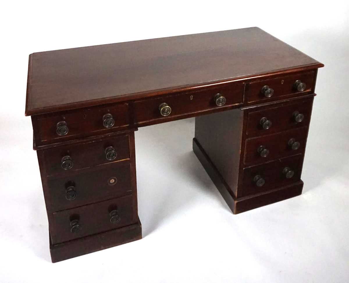 A 19th century mahogany twin pedestal desk, stamped for Heal & Son, London, with three frieze - Image 5 of 9