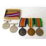 Two first world war medals, awarded to 242268 Pte, W H Field, R WAR R, with ribbons; two WWII