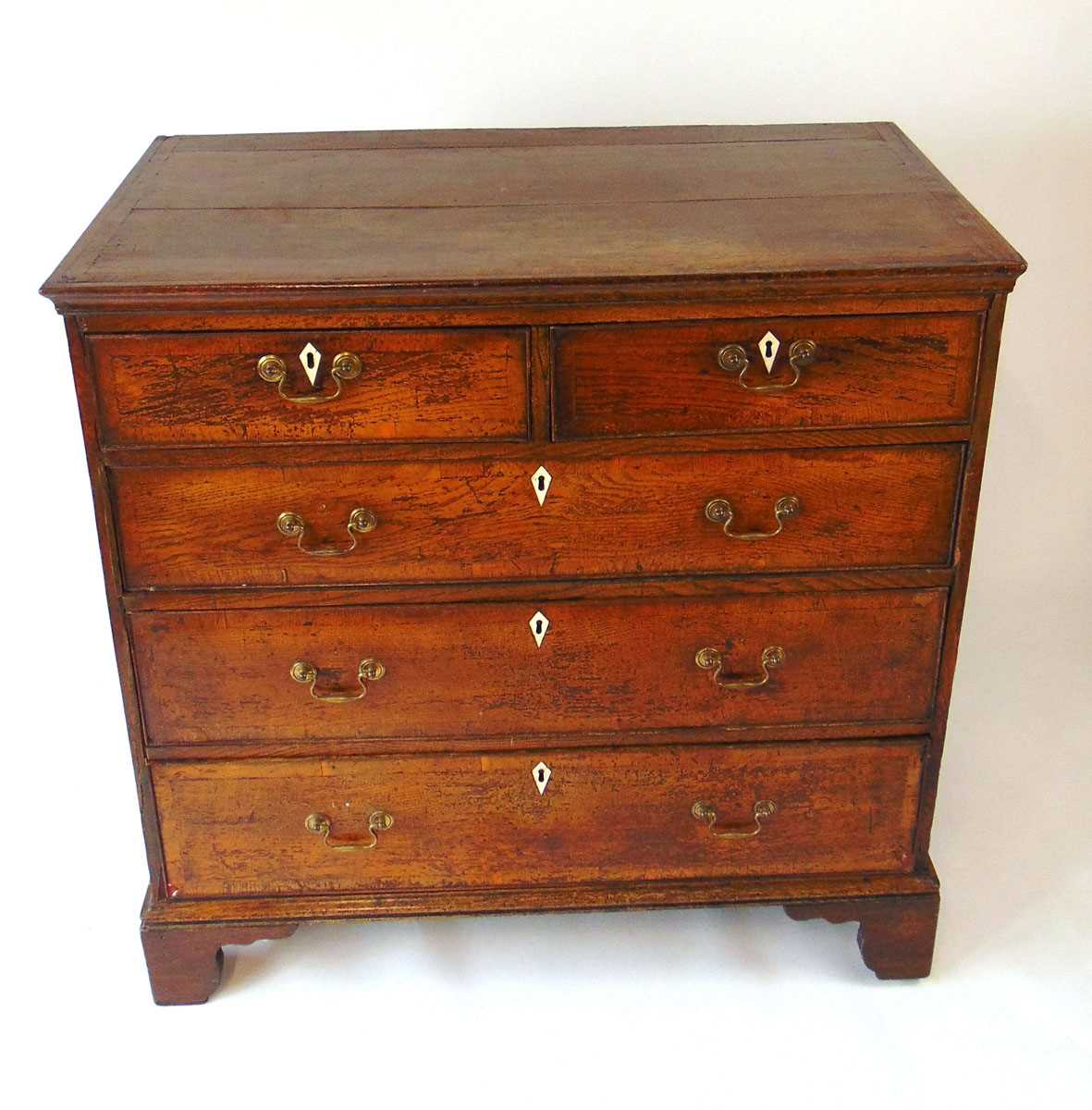 A mid 18th century oak chest of drawers, with crossbanded decoration and later bone escutcheons, - Image 3 of 13