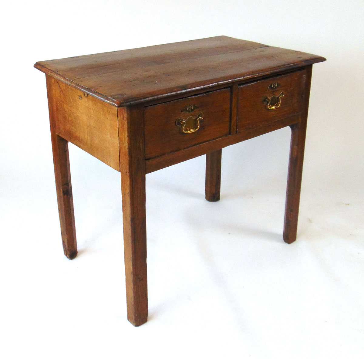 An 18th century oak side table, the two plank top with moulded edge over two drawers, on square - Image 3 of 5