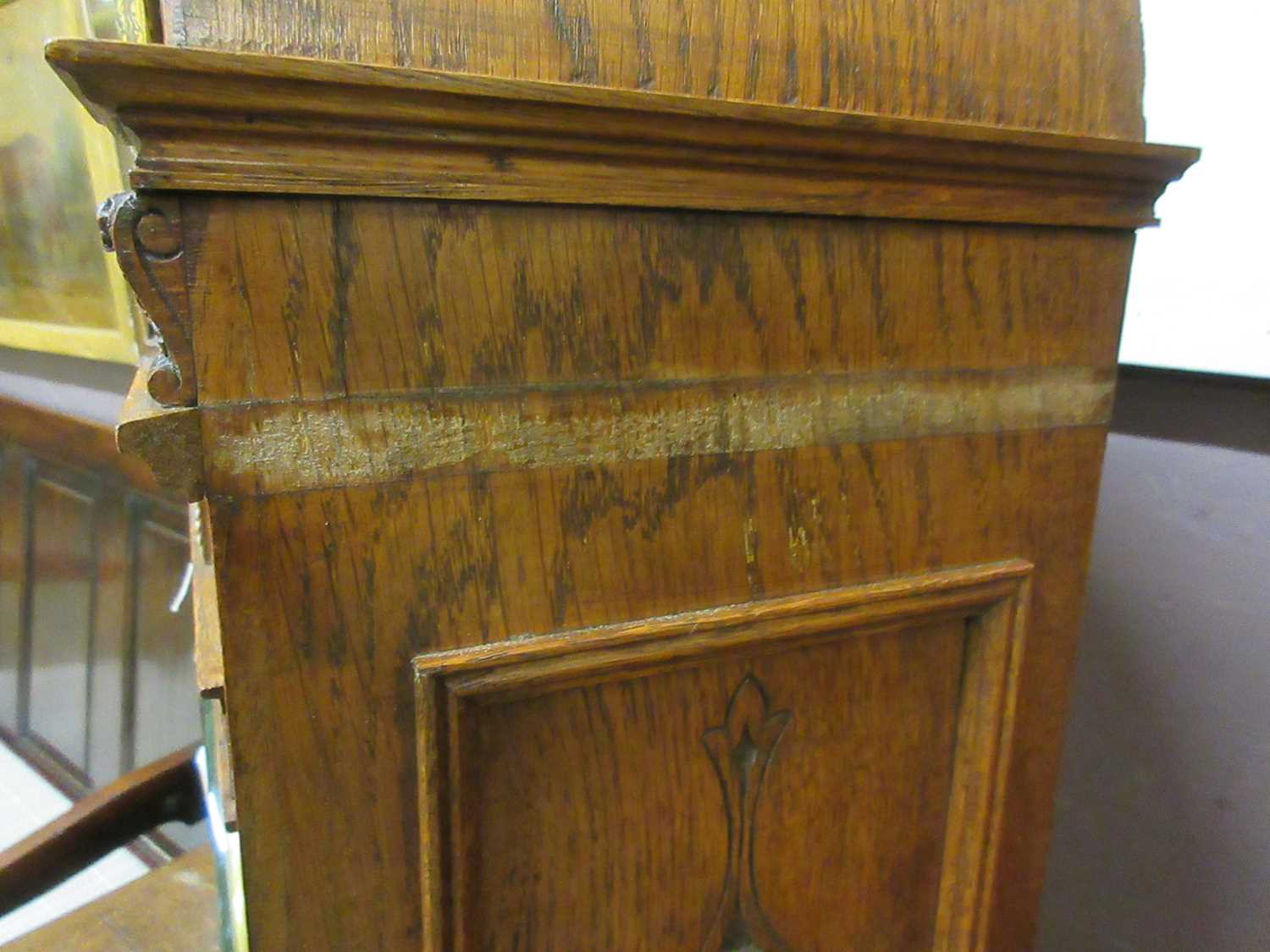 A late 19th century oak 'Church Organ' mantel clock. The top modelled as a pipe organ above reeded - Image 7 of 16