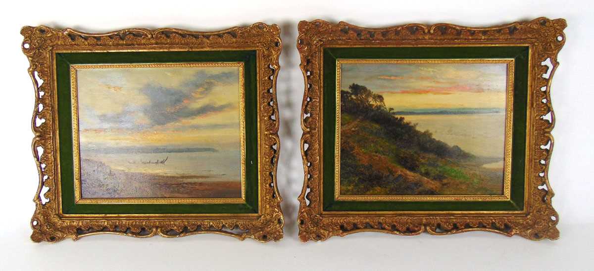 Daniel Sherrin (1868 - 1940), a pair of coastal views with atmospheric skies, signed, oil on