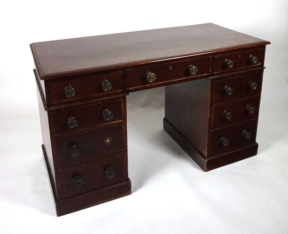A 19th century mahogany twin pedestal desk, stamped for Heal & Son, London, with three frieze - Image 7 of 9