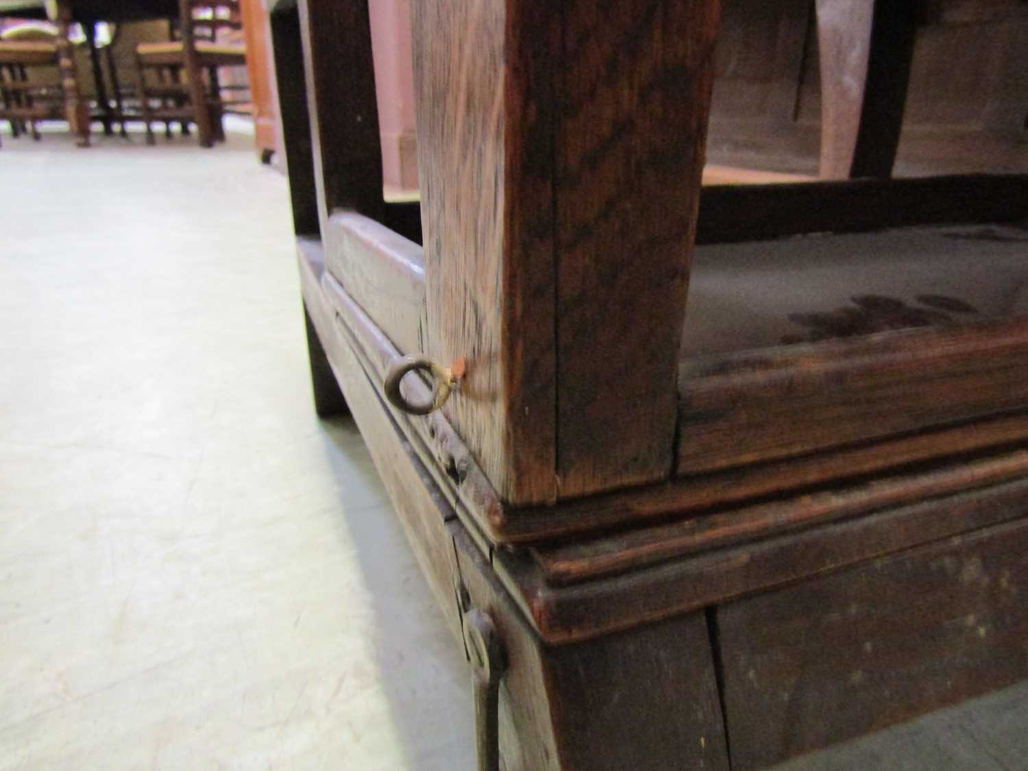 A late 19th century oak metamorphic library chair, converting to four trapezoidal steps, the - Image 9 of 13