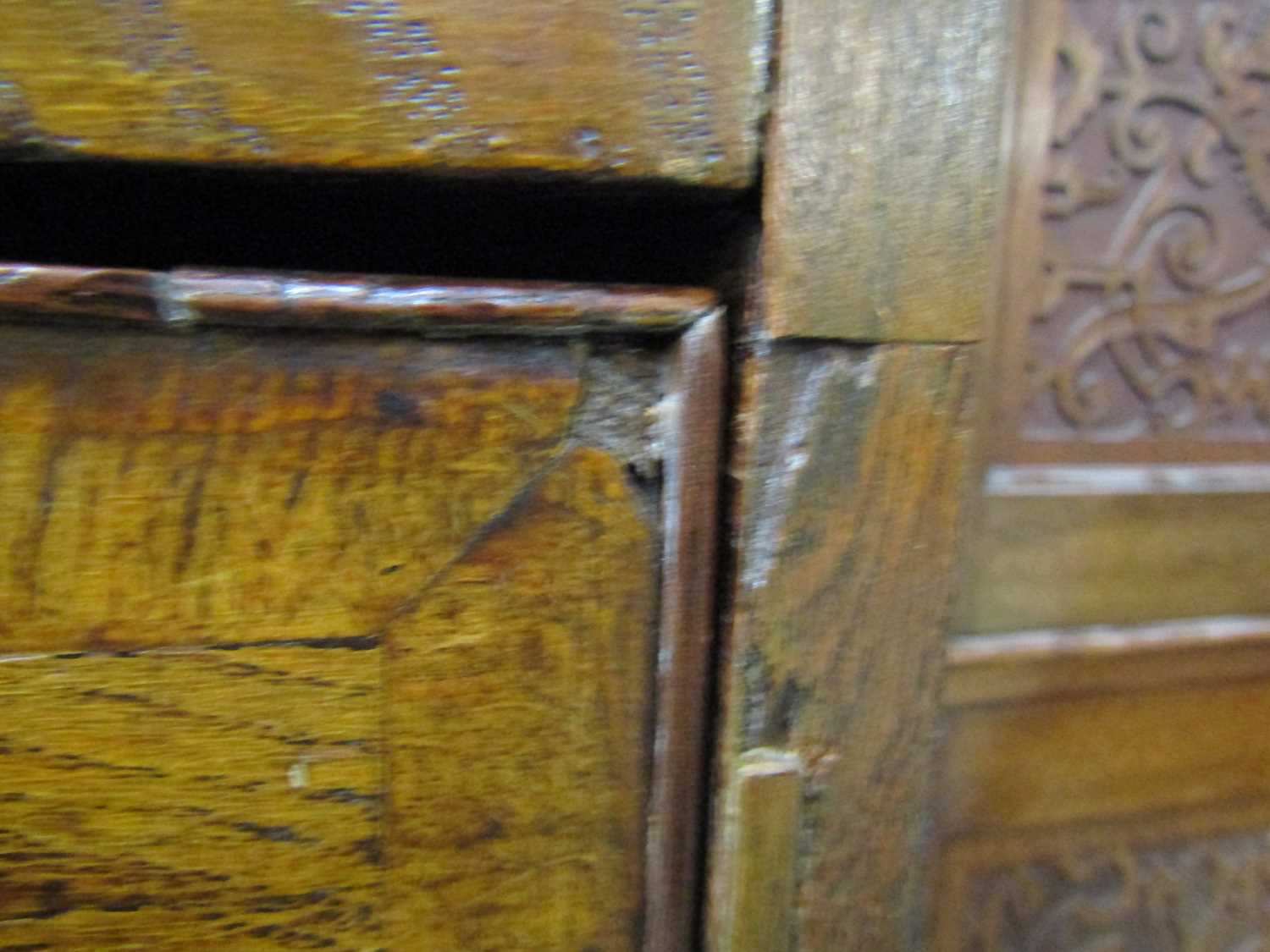 A mid 18th century oak chest of drawers, with crossbanded decoration and later bone escutcheons, - Image 10 of 13