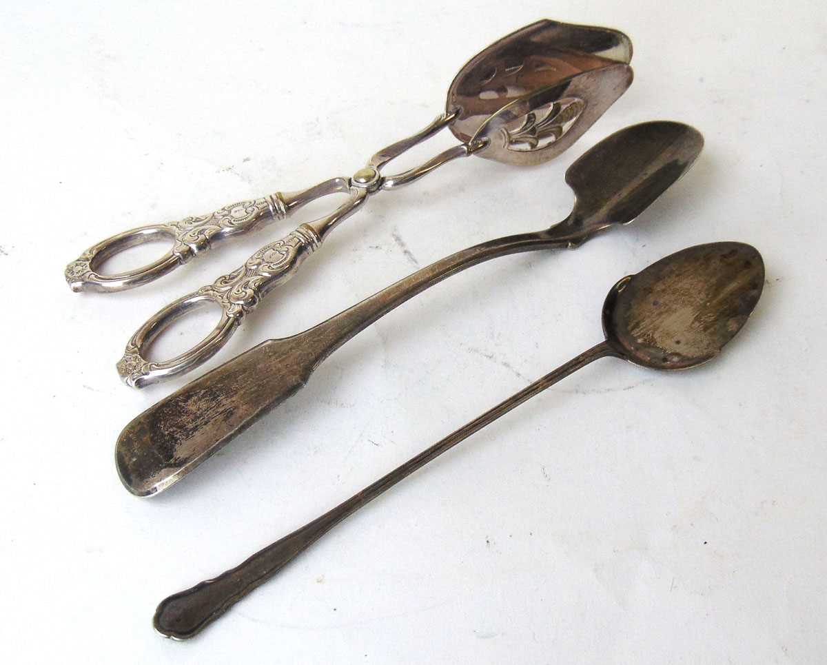 A George III silver fiddle pattern stilton scoop, William Knight II London 1816; and a silver