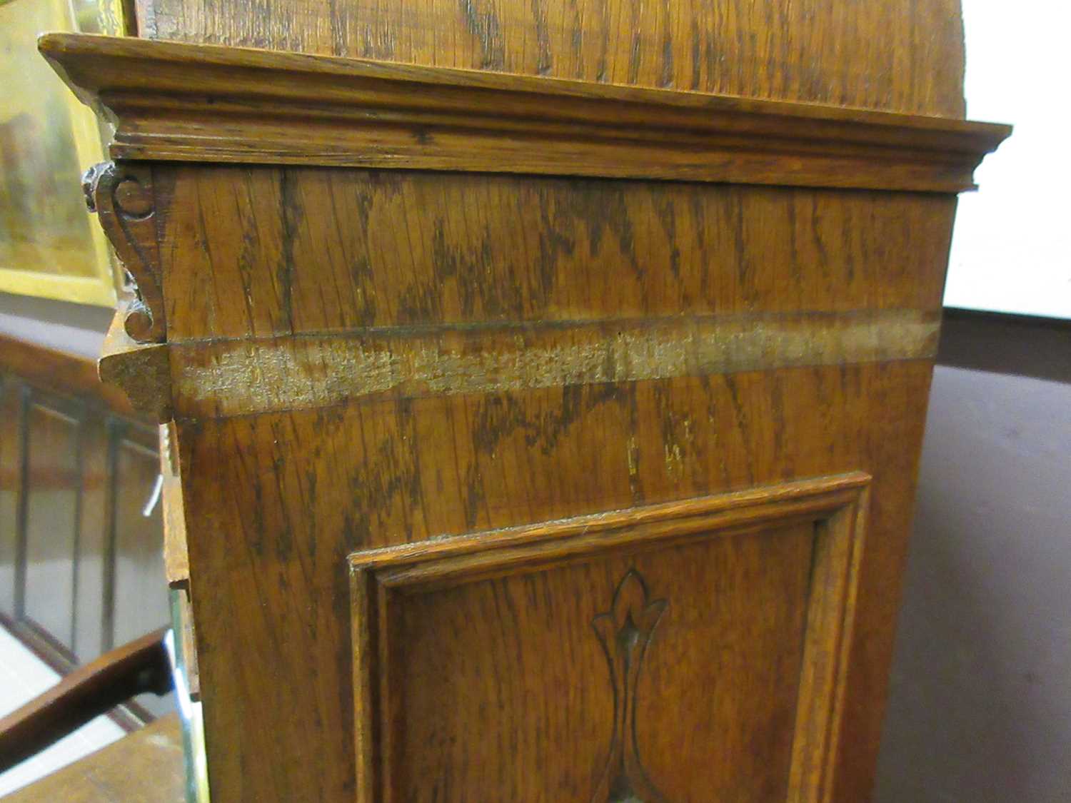 A late 19th century oak 'Church Organ' mantel clock. The top modelled as a pipe organ above reeded - Image 16 of 16