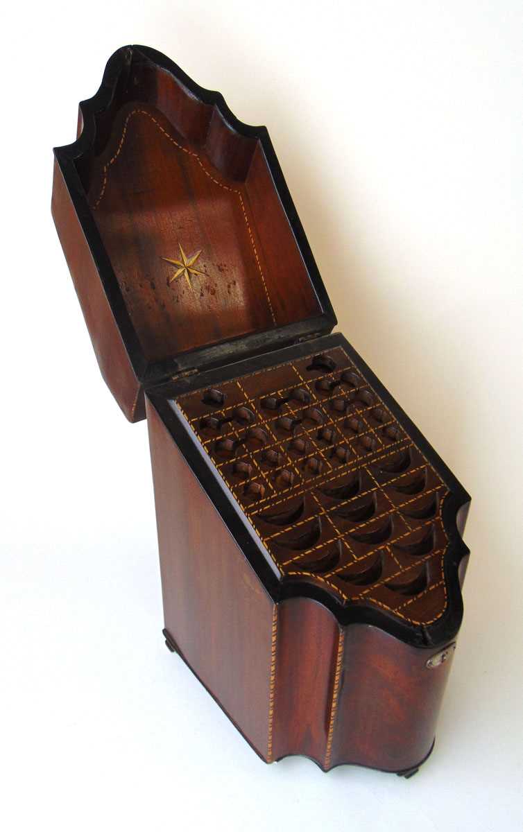 A George III mahogany and inlaid knife box, with serpentine front and fitted interior, with silver - Image 3 of 4