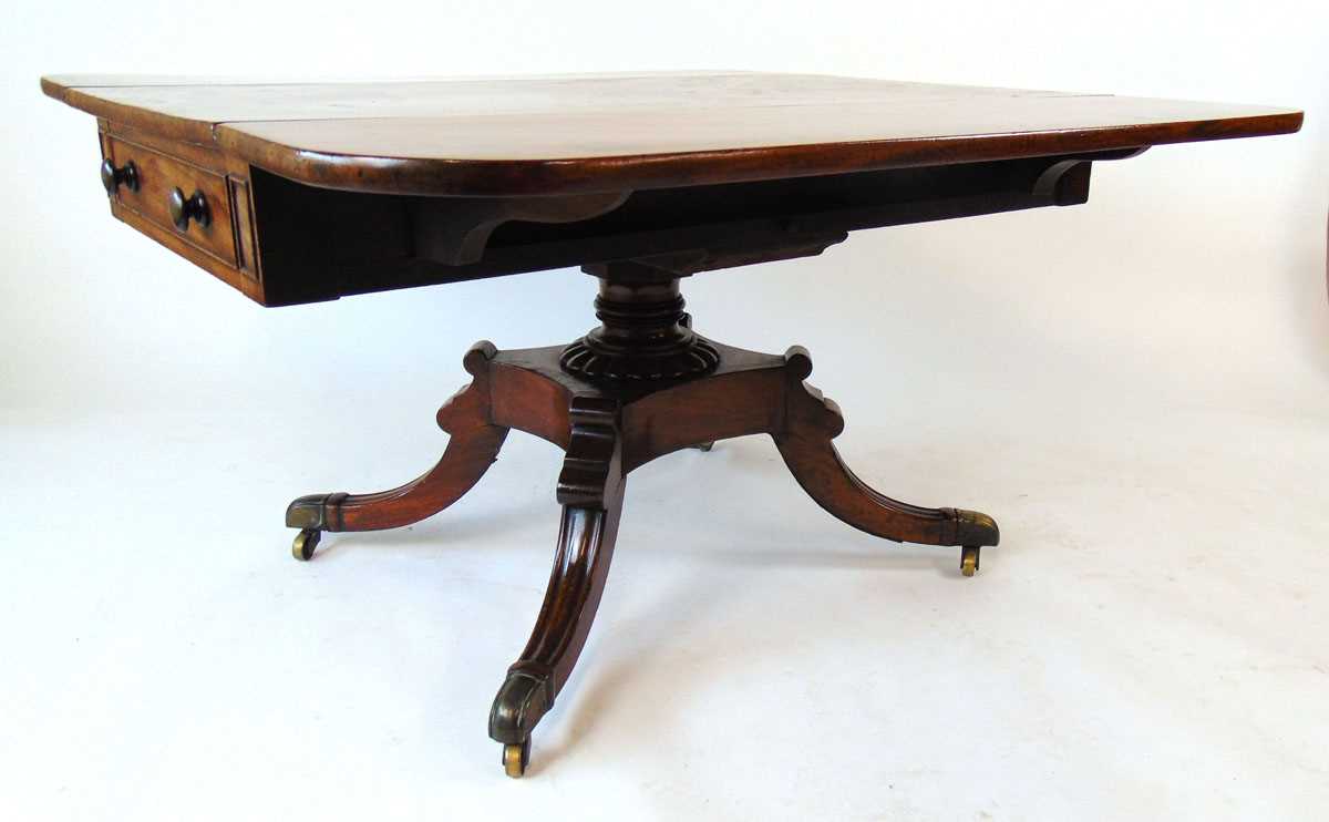 A 19th century mahogany and crossbanded breakfast table, the drop leaves with rounded corners, - Image 4 of 4