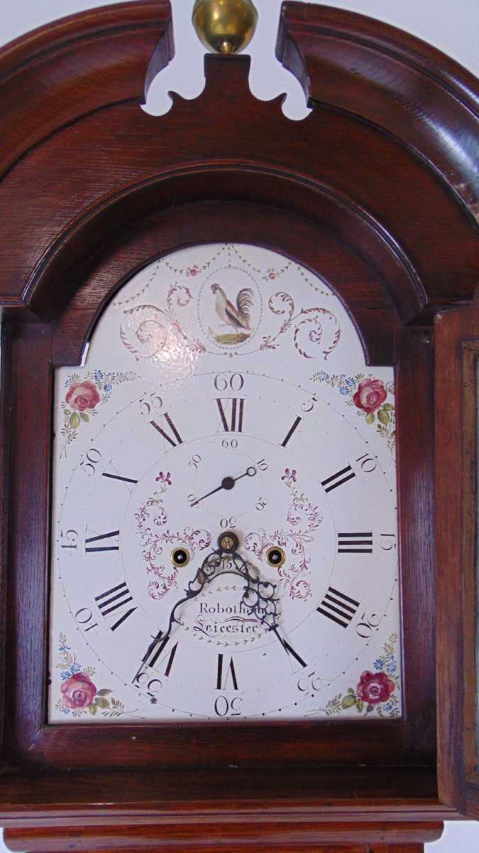 A late 18th century oak longcase clock, the painted arch dial inscribed for 'Robotham, Leicester', - Image 2 of 3