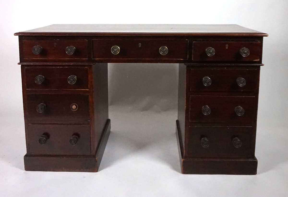 A 19th century mahogany twin pedestal desk, stamped for Heal & Son, London, with three frieze - Image 3 of 9