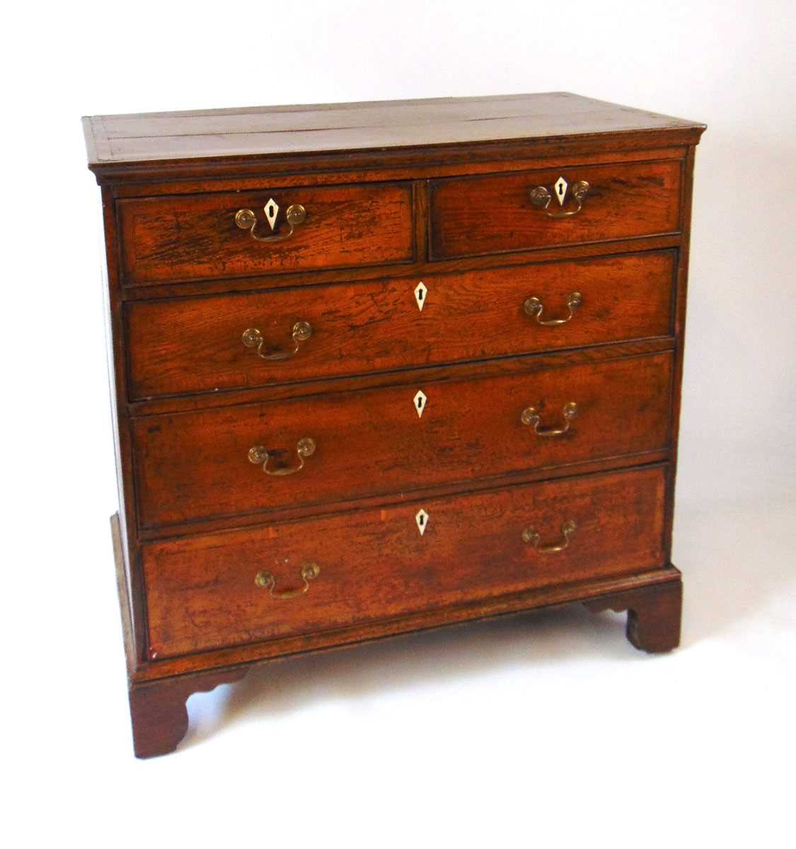 A mid 18th century oak chest of drawers, with crossbanded decoration and later bone escutcheons, - Image 4 of 13