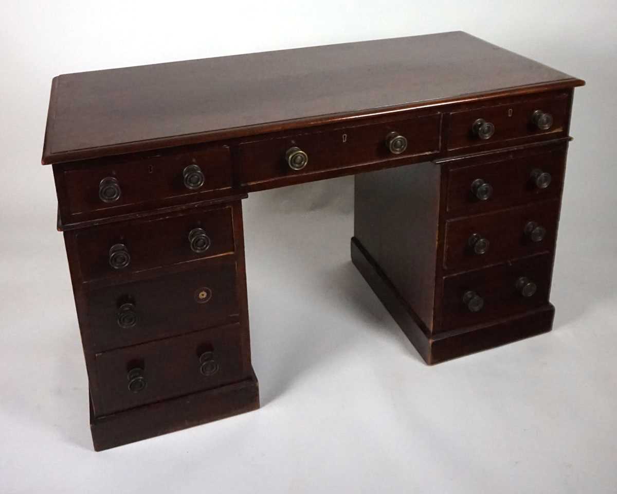 A 19th century mahogany twin pedestal desk, stamped for Heal & Son, London, with three frieze - Image 6 of 9