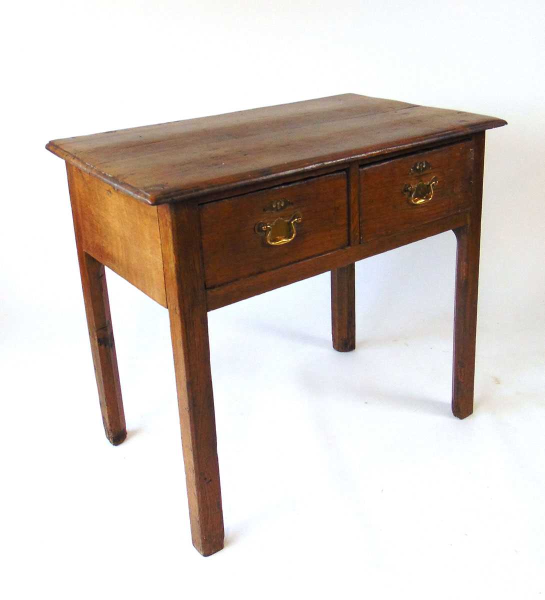 An 18th century oak side table, the two plank top with moulded edge over two drawers, on square - Image 4 of 5