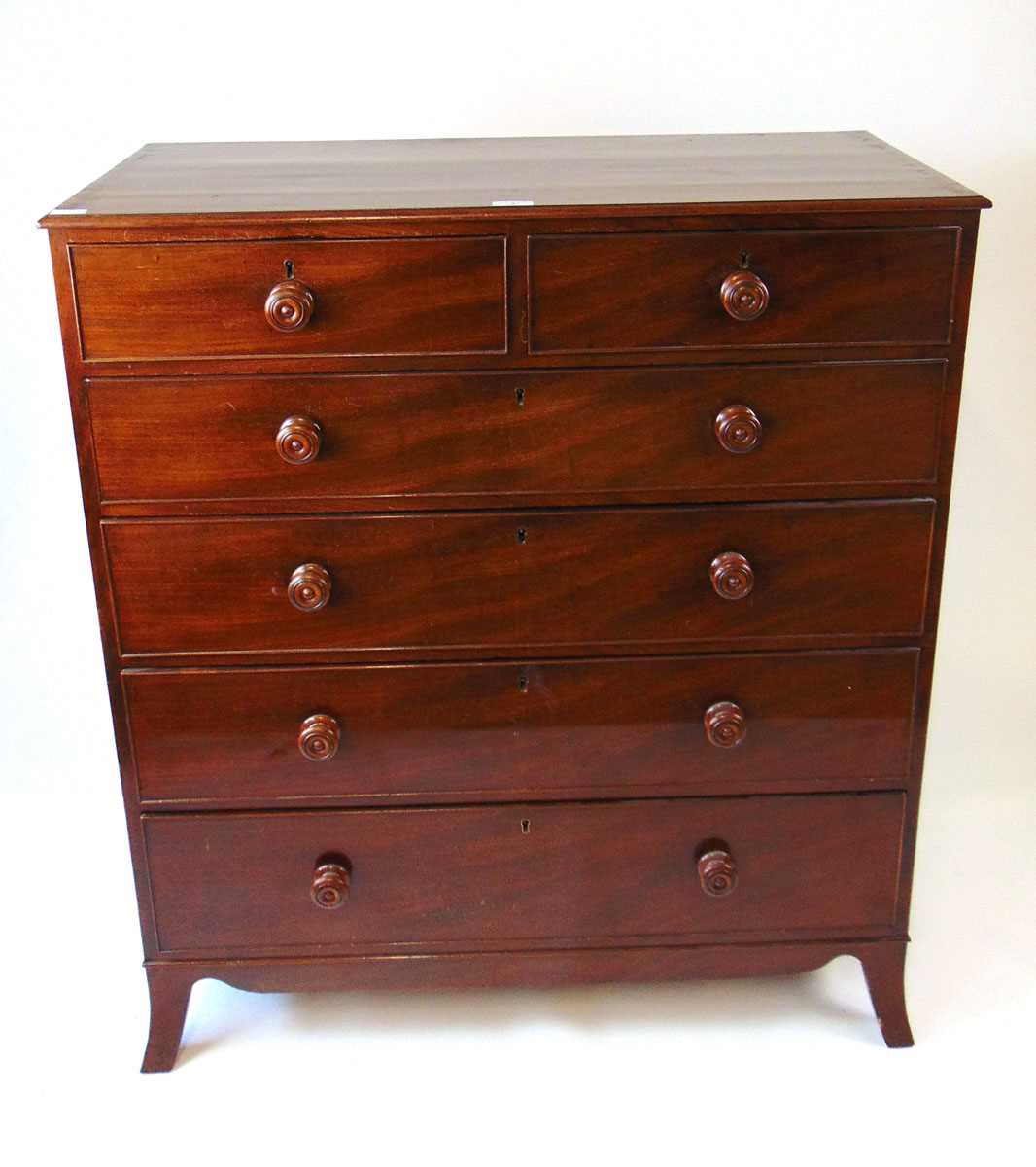 An early 19th century mahogany chest of drawers, with two short over four long graduated oak lined - Image 4 of 6