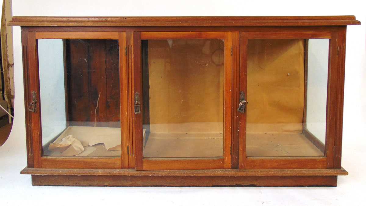 A Victorian mahogany shop display counter, the top with applied moulded edge above three glazed - Image 3 of 3