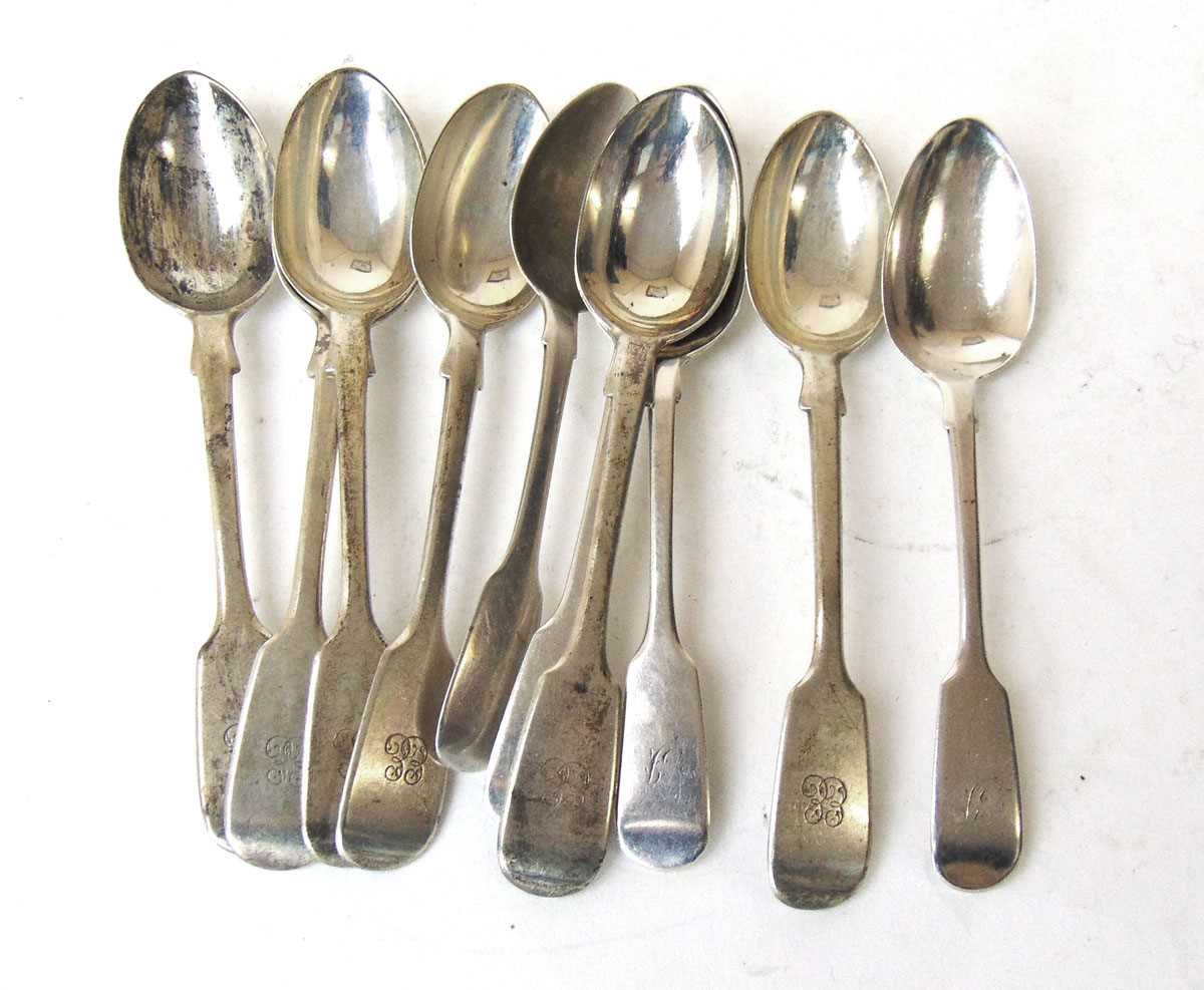 A set of six Victorian silver teaspoons, George Adams, London 1875, with initialled terminals; three - Image 2 of 2