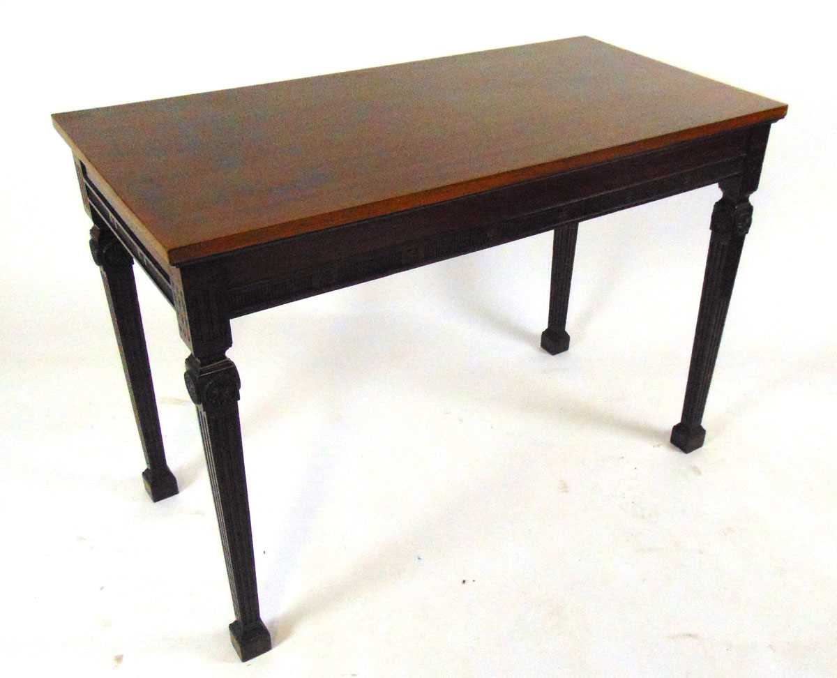 An Edwardian classical revival mahogany side table, of rectangular form, on square fluted legs on - Image 5 of 5