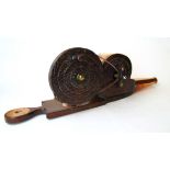 A set of 19th century copper and oak hand cranked fire bellows, 59cm