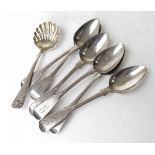 A set of four and a pair of early 19th century assayed silver teaspoons, each with initialled