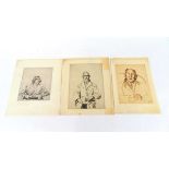 John Laviers Wheatley (1892 - 1955), three etchings, a lady seated in a chair and two gentlemen, all